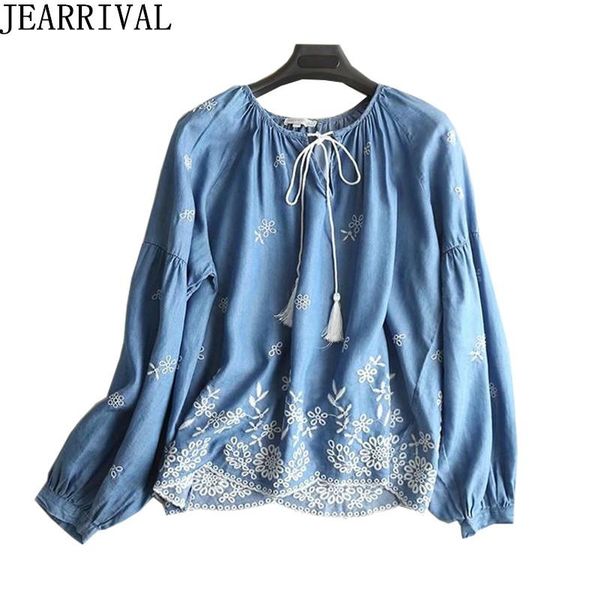 women's blouses & shirts embroidery denim shirt women 2021 fashion long sleeve o-neck casual blouse loose boho blusa femin, White
women's blouses & shirts embroidery denim shirt women 2021 fashion long sleeve o-neck casual blouse loose boho blusa femin, White