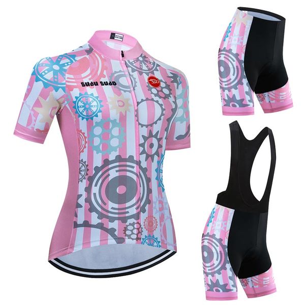 women's cycling jersey set road bike shirts short sleeve breathable riding clothing with 20d padded bib shorts pink white, Black;red