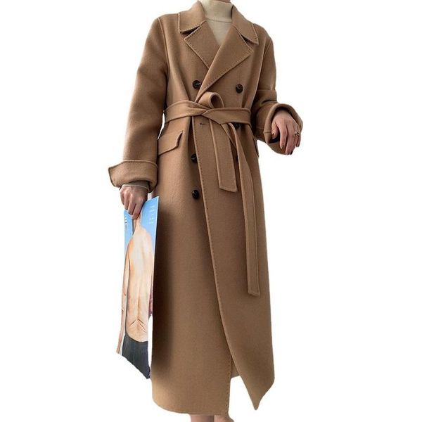 women's wool & blends women woolen coat turn down collar double breasted long camel warm cashmere casaco feminino, Black
women's wool & blends women woolen coat turn down collar double breasted long camel warm cashmere casaco feminino, Black