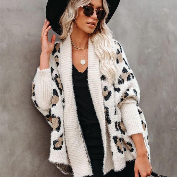 women's knits & tees printed fashion sweater 2021 autumn and winter knitted three-color leopard cardigan streetwear, White
women's knits & tees printed fashion sweater 2021 autumn and winter knitted three-color leopard cardigan streetwear, White