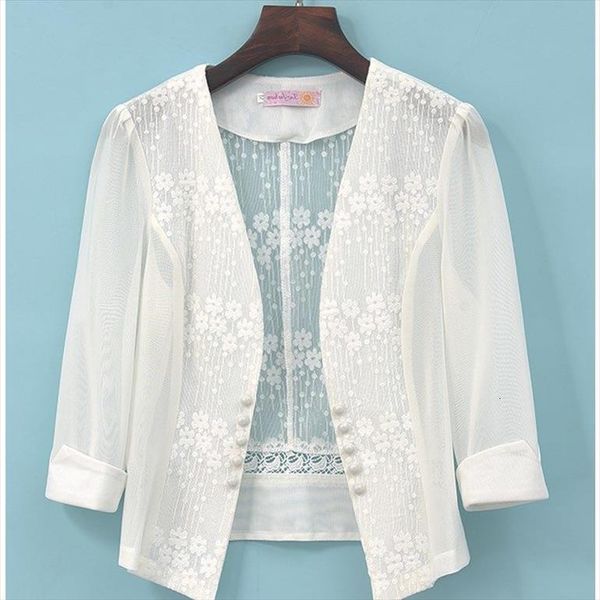 women summer thin lace shirt sweaters female sunscreen chiffon blouse three quarter sleeve hollow cardigan camisas mujer g322, White;black
women summer thin lace shirt sweaters female sunscreen chiffon blouse three quarter sleeve hollow cardigan camisas mujer g322, White;black