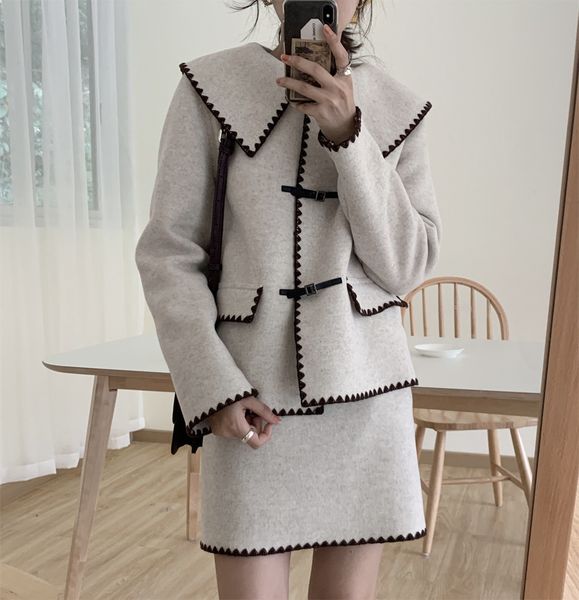 pants korean casual versatile lapel contrast cashmere warm design chic fashion trend gentle women sets, White
pants korean casual versatile lapel contrast cashmere warm design chic fashion trend gentle women sets, White