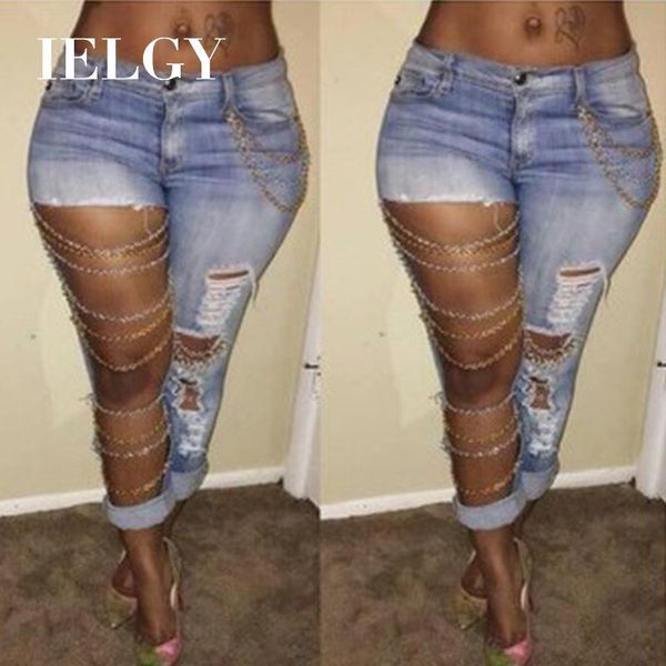 women's jeans ielgy stretch fashion chain decoration oversized hole trend wild versatile slim feet trousers, Blue
women's jeans ielgy stretch fashion chain decoration oversized hole trend wild versatile slim feet trousers, Blue