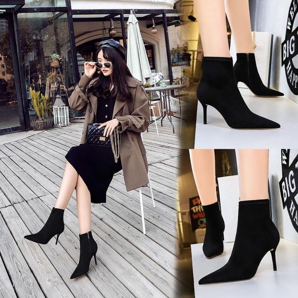 boots slim heel high suede pointed style fashionable and simple nightclub with thin short bare, Black
boots slim heel high suede pointed style fashionable and simple nightclub with thin short bare, Black
