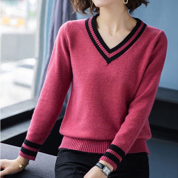 women's sweaters slim v-neck stripe knitted pullovers women casual ribbed patchwork female large size korean style knitwear, White;black
women's sweaters slim v-neck stripe knitted pullovers women casual ribbed patchwork female large size korean style knitwear, White;black