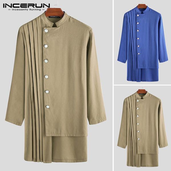 men's casual shirts clothes vintage men shirt ethnic solid color 2021 elegant long stand collar sleeve irregular incerun, White;black
men's casual shirts clothes vintage men shirt ethnic solid color 2021 elegant long stand collar sleeve irregular incerun, White;black