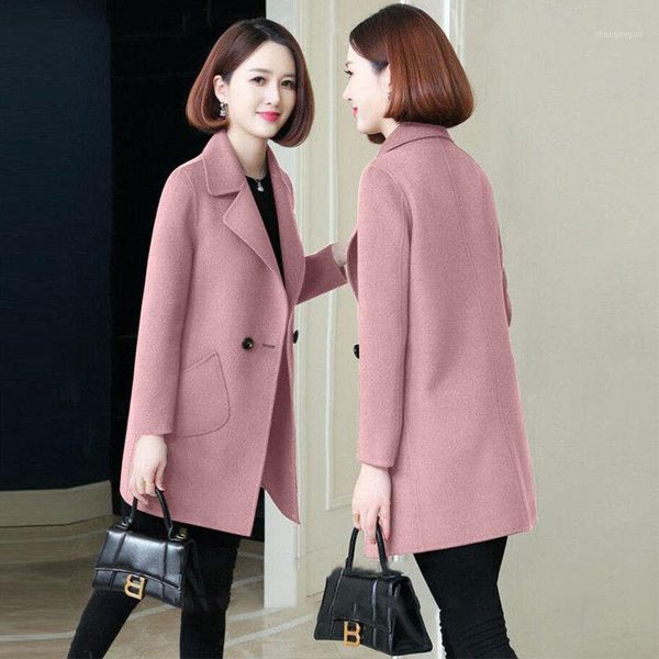 women's wool & blends woolen coat for fall/winter 2021 mid-length solid color loose long-sleeved buttons warm pocket jacket women, Black
women's wool & blends woolen coat for fall/winter 2021 mid-length solid color loose long-sleeved buttons warm pocket jacket women, Black