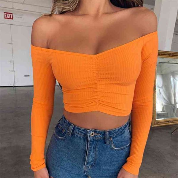 women t-shirt long sleeve spring autumn fashion casual off-the-shoulder solid color ladies slim fit clothing 210522, White
women t-shirt long sleeve spring autumn fashion casual off-the-shoulder solid color ladies slim fit clothing 210522, White