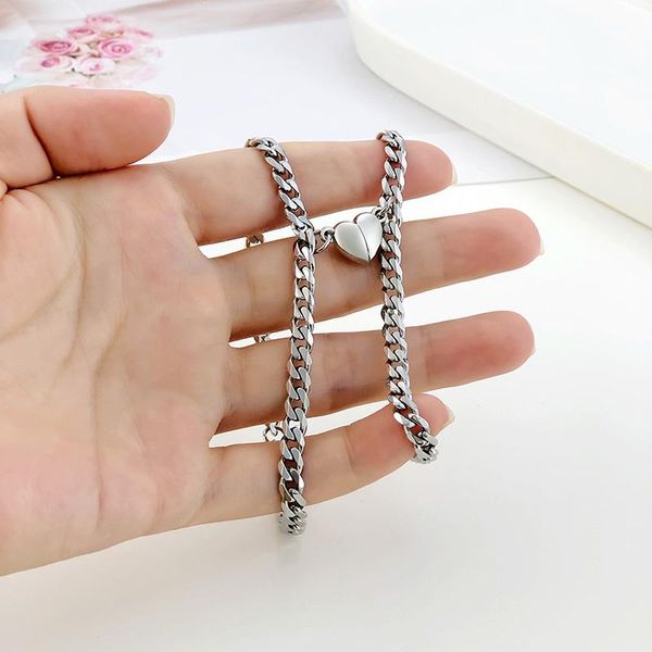 link, chain stainless steel curb link bracelet with heart magetic couples 2pieces set jewelry for women men, Black
link, chain stainless steel curb link bracelet with heart magetic couples 2pieces set jewelry for women men, Black