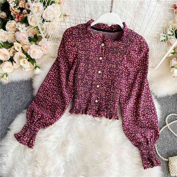 french style retro floral shirt women autumn short pleated lantern sleeve stand collar gx1299 210507, White;black
french style retro floral shirt women autumn short pleated lantern sleeve stand collar gx1299 210507, White;black