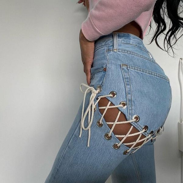women's jeans shallow high waist washed pants women 2021 spring and autumn hollow drawstring casual straight leggings, Blue
women's jeans shallow high waist washed pants women 2021 spring and autumn hollow drawstring casual straight leggings, Blue