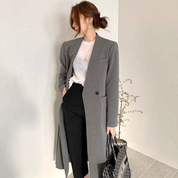 women's trench coats 2021 autumn spring chic v-neck long coat for women elegant full sleeve loose female, Tan;black
women's trench coats 2021 autumn spring chic v-neck long coat for women elegant full sleeve loose female, Tan;black