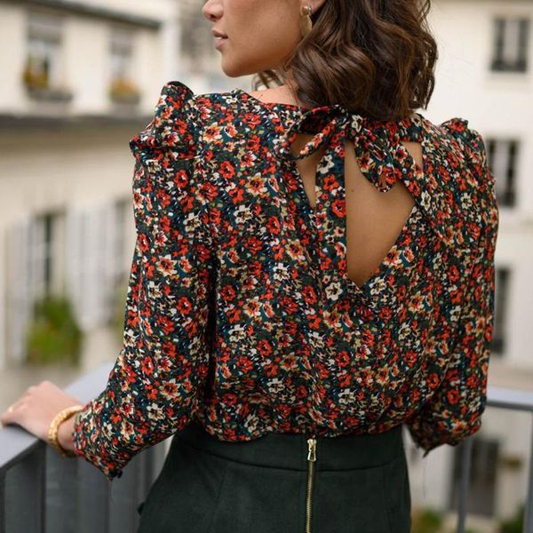 women's blouses & shirts elegant floral print women blouse shirt long sleeve casual ladies lace up backless femme blusas mujer, White
women's blouses & shirts elegant floral print women blouse shirt long sleeve casual ladies lace up backless femme blusas mujer, White