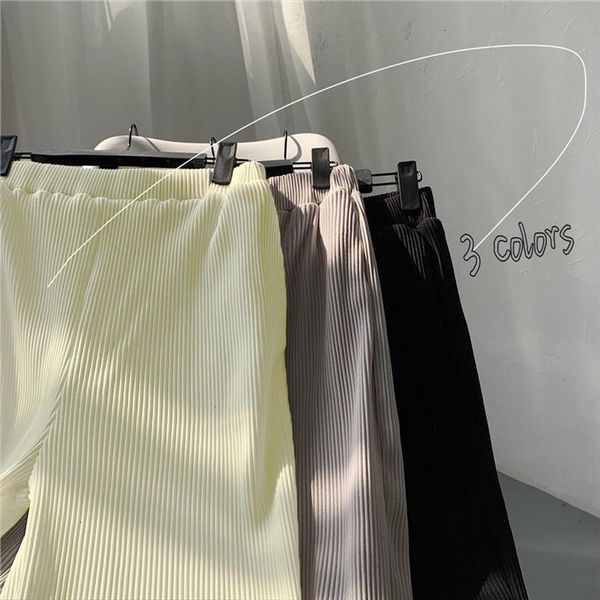 hybskr korean solid color pleated womens capris casual straight streetwear baggy female trousers, Black;white
hybskr korean solid color pleated womens capris casual straight streetwear baggy female trousers, Black;white