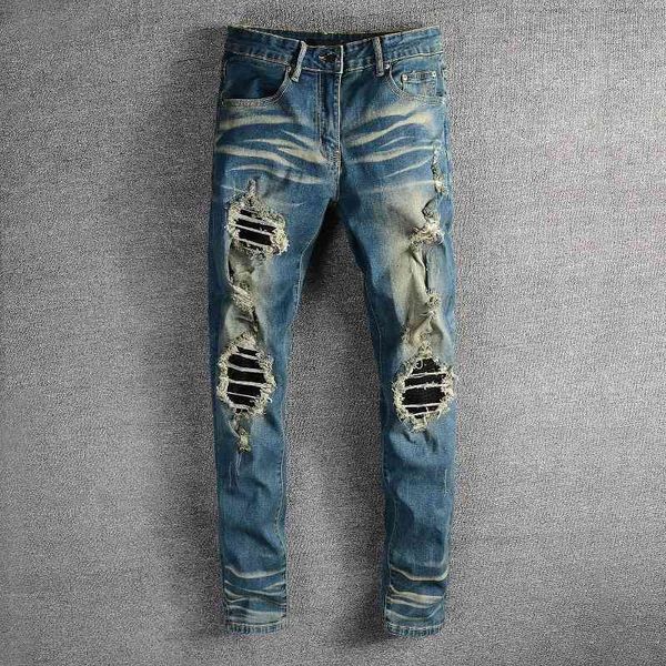 am street 671 new high pleated leather slim fit little foot beggar hole motorcycle jeans man, Blue
am street 671 new high pleated leather slim fit little foot beggar hole motorcycle jeans man, Blue