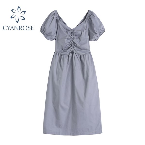 short sleeve draped blue dress women summer v neck korean retro dresses temperament vintage chic buttons loose long frocks 210417, Black;gray
short sleeve draped blue dress women summer v neck korean retro dresses temperament vintage chic buttons loose long frocks 210417, Black;gray