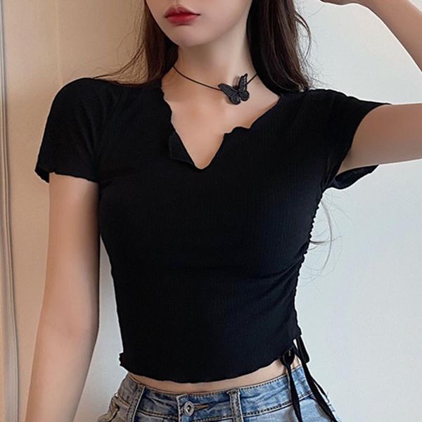 women's polos female korean style sense of design high-waisted stringy selvedge short sleeve drawstring slim fit slimming v-neckline, White
women's polos female korean style sense of design high-waisted stringy selvedge short sleeve drawstring slim fit slimming v-neckline, White