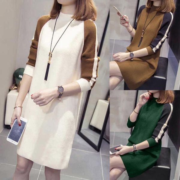 autumn winter women long sleeve patchwork dress knit cardigan jumper o-neck loose casual straight dresses, Black;gray
autumn winter women long sleeve patchwork dress knit cardigan jumper o-neck loose casual straight dresses, Black;gray