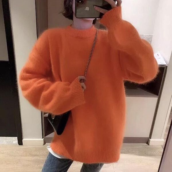 women's sweaters jsxdhk oversized autumn winter mohair knitted thick sweater elegant women orange mink cashmere soft long sleeve loose, White;black
women's sweaters jsxdhk oversized autumn winter mohair knitted thick sweater elegant women orange mink cashmere soft long sleeve loose, White;black