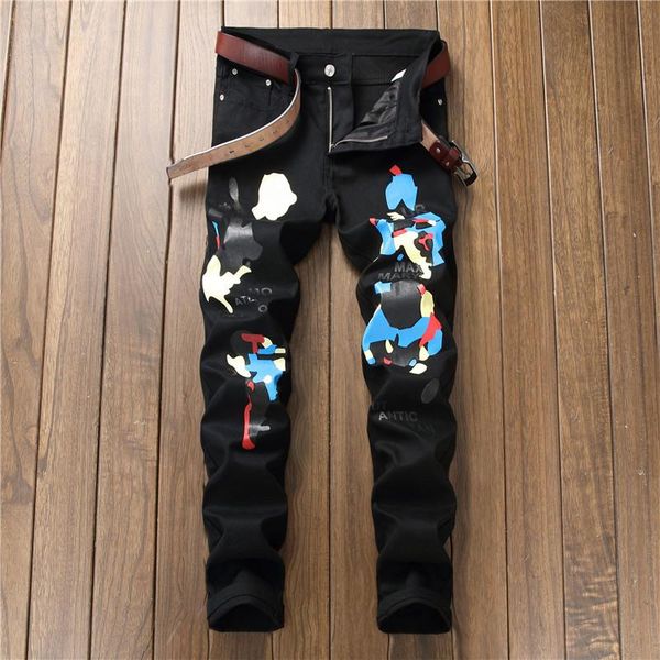 men's style digital printing slim fit jeans fashion elasticity black casual trousers, Blue
men's style digital printing slim fit jeans fashion elasticity black casual trousers, Blue