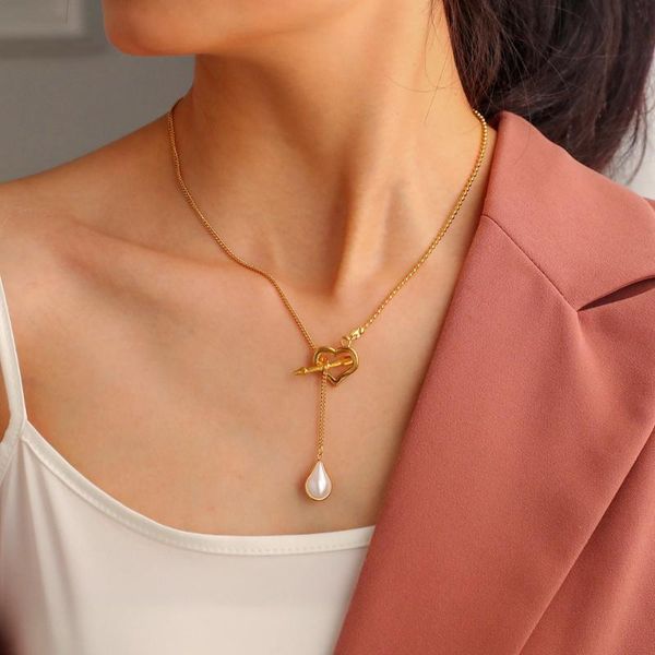 pendant necklaces stylish gold arrow wearing heart titanium steel drop pearl necklace women's wedding jewelry gift choker, Silver
pendant necklaces stylish gold arrow wearing heart titanium steel drop pearl necklace women's wedding jewelry gift choker, Silver