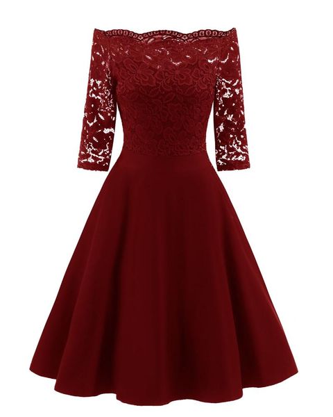 casual dresses women's vintage floral lace half sleeve boat neck formal swing cocktail dress elegant off shoulder evening wedding, Black;gray
casual dresses women's vintage floral lace half sleeve boat neck formal swing cocktail dress elegant off shoulder evening wedding, Black;gray