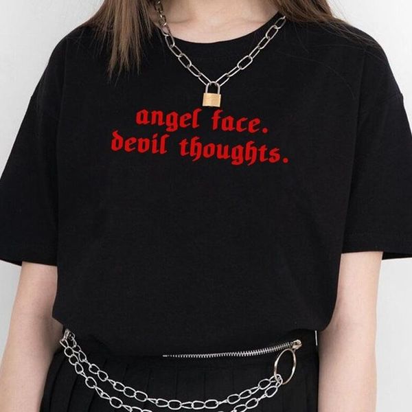 women's t-shirt gothic clothes women angel face devil thoughts 90s hipster cute grunge style fashion shirt cotton e girl graphic tee, White
women's t-shirt gothic clothes women angel face devil thoughts 90s hipster cute grunge style fashion shirt cotton e girl graphic tee, White