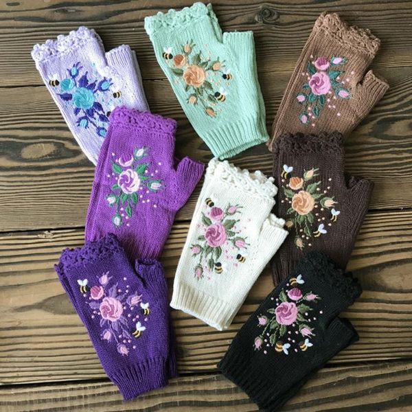five fingers gloves women winter crochet knitted fingerless sweet colorful floral bee embroidery thumbhole texting mittens arm warmer, Blue;gray
five fingers gloves women winter crochet knitted fingerless sweet colorful floral bee embroidery thumbhole texting mittens arm warmer, Blue;gray