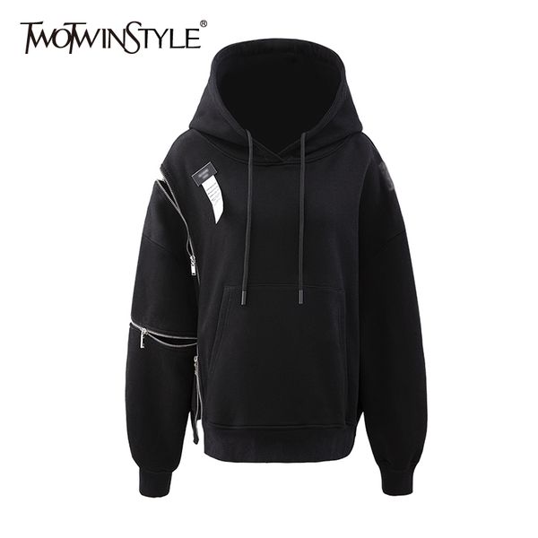 twotwinstyle casual patchwork zipper sweatshirt for women hooded collar long sleeve loose sweatshirts female fashion clothes 210517, Black
twotwinstyle casual patchwork zipper sweatshirt for women hooded collar long sleeve loose sweatshirts female fashion clothes 210517, Black