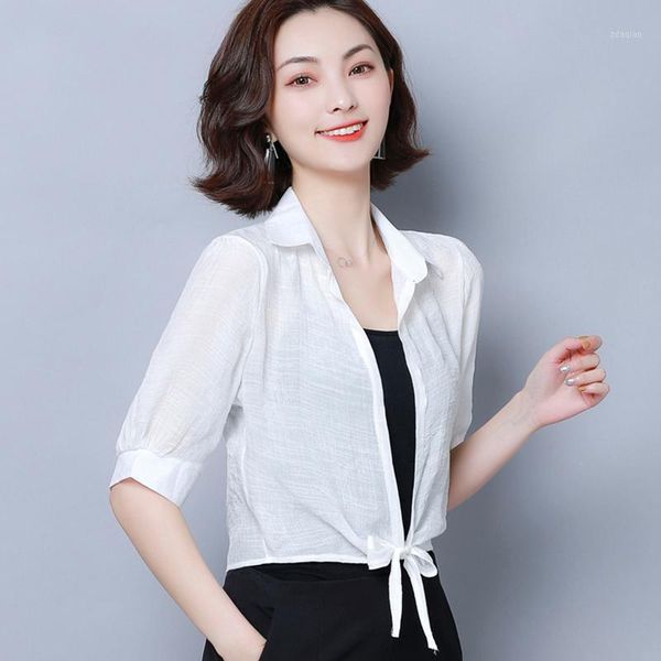 fashion chiffon blouse women feminine blouses 2021 short sleeve solid color shawl slim cardigan women's & shirts, White
fashion chiffon blouse women feminine blouses 2021 short sleeve solid color shawl slim cardigan women's & shirts, White