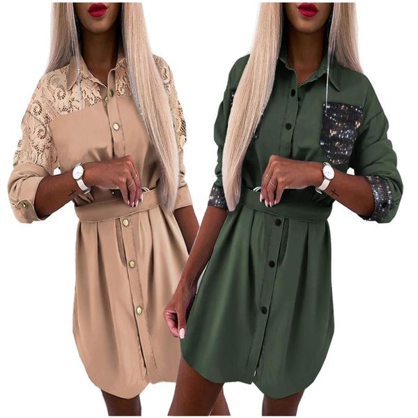 autumn women buttoned long sleeve shirt dress sequins embroidered lace patchwork lapel button design solid color casual dresses, Black;gray
autumn women buttoned long sleeve shirt dress sequins embroidered lace patchwork lapel button design solid color casual dresses, Black;gray