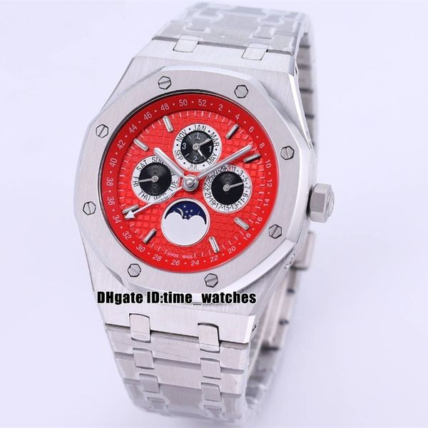 new 41mm automatic mens watch silver case red dial moon phase date stainless steel bracelet gents sport watches, Slivery;brown
new 41mm automatic mens watch silver case red dial moon phase date stainless steel bracelet gents sport watches, Slivery;brown