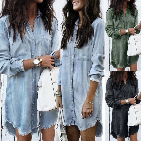 women's blouses & shirts autumn women dress lady long sleeve denim shirt casual turn-down collar dresses tassels loose party clothes, White
women's blouses & shirts autumn women dress lady long sleeve denim shirt casual turn-down collar dresses tassels loose party clothes, White