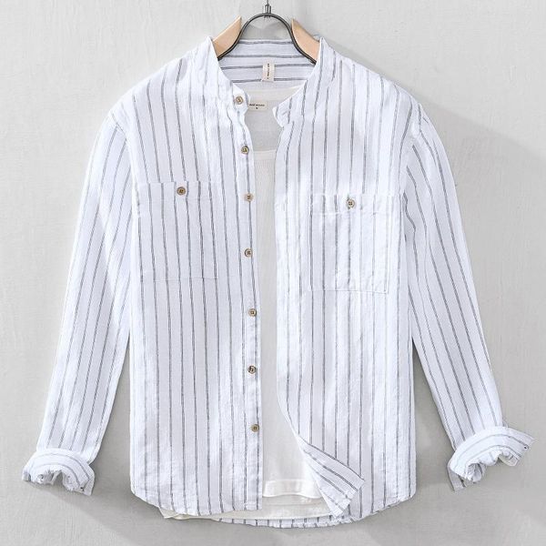 men's casual shirts a909 for men fashion cotton linen striped print classic fresh youth long sleeve loose daily business male blouse, White;black
men's casual shirts a909 for men fashion cotton linen striped print classic fresh youth long sleeve loose daily business male blouse, White;black
