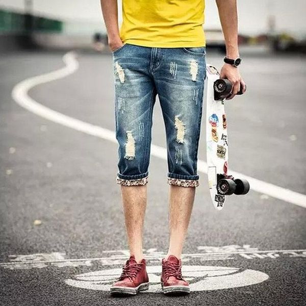 men's jeans fashion 2021 ripped denim shorts summer thin retro cropped pants straight brand handsome teenager beggar 3/4 for men, Blue
men's jeans fashion 2021 ripped denim shorts summer thin retro cropped pants straight brand handsome teenager beggar 3/4 for men, Blue