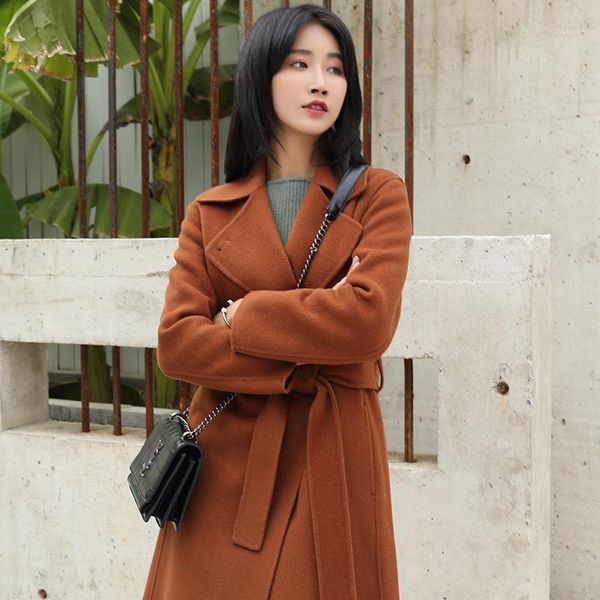 women's wool & blends 2021 coat autumn and winter double faced woolen knee length slim waist down, Black
women's wool & blends 2021 coat autumn and winter double faced woolen knee length slim waist down, Black