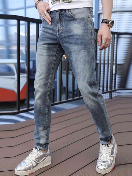 jean spring men's pants fashion europe big bull's season thin embroidered letter small leg breeches, Blue
jean spring men's pants fashion europe big bull's season thin embroidered letter small leg breeches, Blue