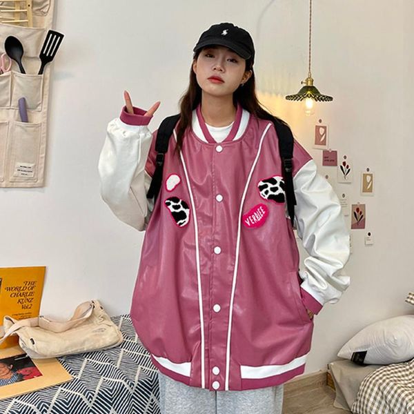 women's jackets 2021 street pu jacket women embroidery baseball uniform spring autumn vintage punk korean loose couple bomber, Black;brown
women's jackets 2021 street pu jacket women embroidery baseball uniform spring autumn vintage punk korean loose couple bomber, Black;brown