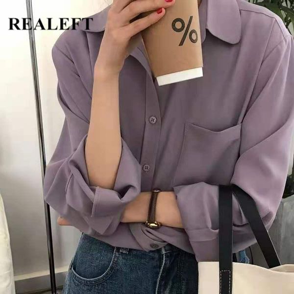 women's blouses & shirts realeft 2021 one pockets purple blouse turn-down collar single breasted casual loose female workwear, White
women's blouses & shirts realeft 2021 one pockets purple blouse turn-down collar single breasted casual loose female workwear, White