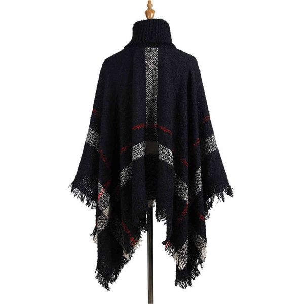 women's high neck sweater with tassels, large loose shawl, europe and the united stat, medium length, new in 2021, White;black
women's high neck sweater with tassels, large loose shawl, europe and the united stat, medium length, new in 2021, White;black