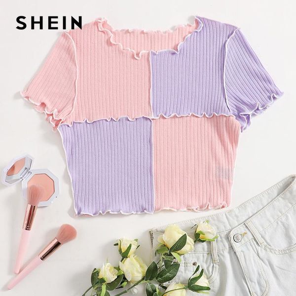 women's t-shirt shein multicolor seam front colorblock crop tee women summer short sleeve round neck t shirt ladies rib-knit casual, White
women's t-shirt shein multicolor seam front colorblock crop tee women summer short sleeve round neck t shirt ladies rib-knit casual, White