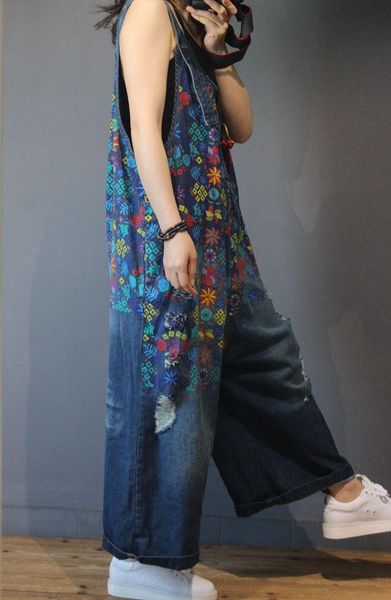 women's jeans women denim overalls print floral vintage 2021 plus size casual ripped hole wide leg jumpsuit ladies romper, Blue
women's jeans women denim overalls print floral vintage 2021 plus size casual ripped hole wide leg jumpsuit ladies romper, Blue