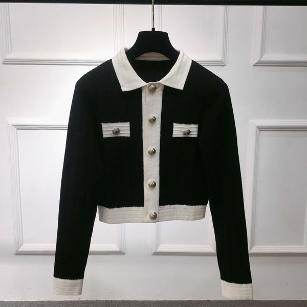 fashion arrival women turn-down collar patchwork knitting female cardigans sweater, White