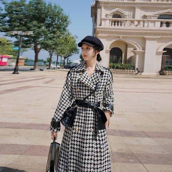 women's wool & blends plaid vintage woolen coat women winter mid-length double breasted adjustable waist stand-up collar slim fashion, Black
women's wool & blends plaid vintage woolen coat women winter mid-length double breasted adjustable waist stand-up collar slim fashion, Black