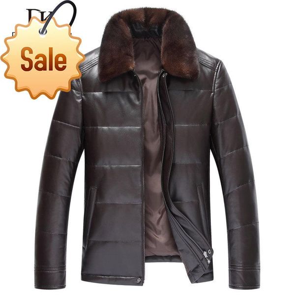 genuine leather men's down jacket winter warm short coat sheepskin collar designer x8703 & faux, Black