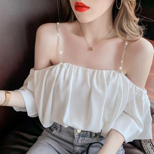 women's blouses & shirts 2021 summer design mesh short puff sleeve elastic loose one shoulder noble lady dating office shirt woman, White
women's blouses & shirts 2021 summer design mesh short puff sleeve elastic loose one shoulder noble lady dating office shirt woman, White