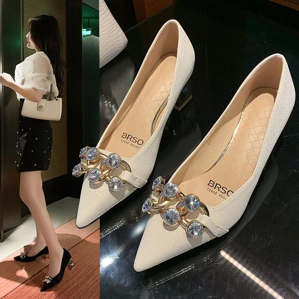 dress shoes women's chunky heels fashionable pointed with crystal metal buckle, Black
dress shoes women's chunky heels fashionable pointed with crystal metal buckle, Black