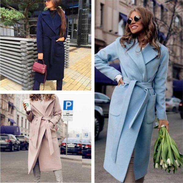 long solid fashion casual sleeve lapel neck loose blends with sashes outerwear women designer coat, Black
long solid fashion casual sleeve lapel neck loose blends with sashes outerwear women designer coat, Black