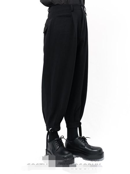men's pants black casual large size loose haren dark pleated suspenders pull design
men's pants black casual large size loose haren dark pleated suspenders pull design