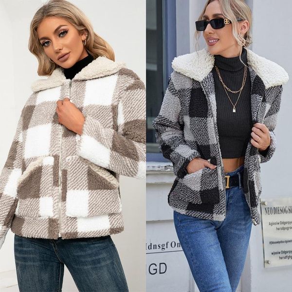 women's jackets casual plaid plush lapel jacket lamb fur pocket winter female, Black;brown
women's jackets casual plaid plush lapel jacket lamb fur pocket winter female, Black;brown
